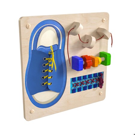 Flash Furniture Bright Beginnings Commercial Grade STEAM Wall Activity Board with Natural Finish and Multicolor Accents, Tie It - Turn It MK-ME15303-GG